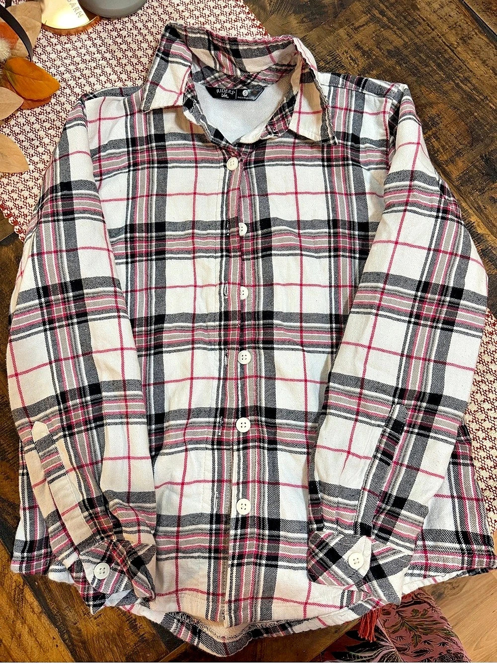 Lee Plaid Button Down in White & Black Small Like New